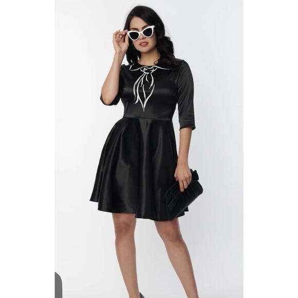 Unique Vintage Trompe L’oeil Printed Scarf Mini Dress Sz L NWOT - Picture 2 of 7